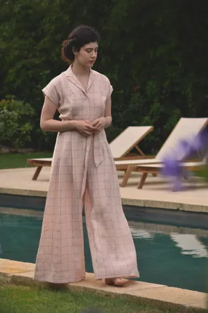 Audrey Linen Jumpsuit - Blush Check