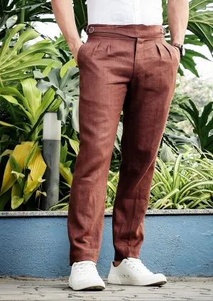 Ed - Premium Pure Linen Gurkha Pants - Amber Brown