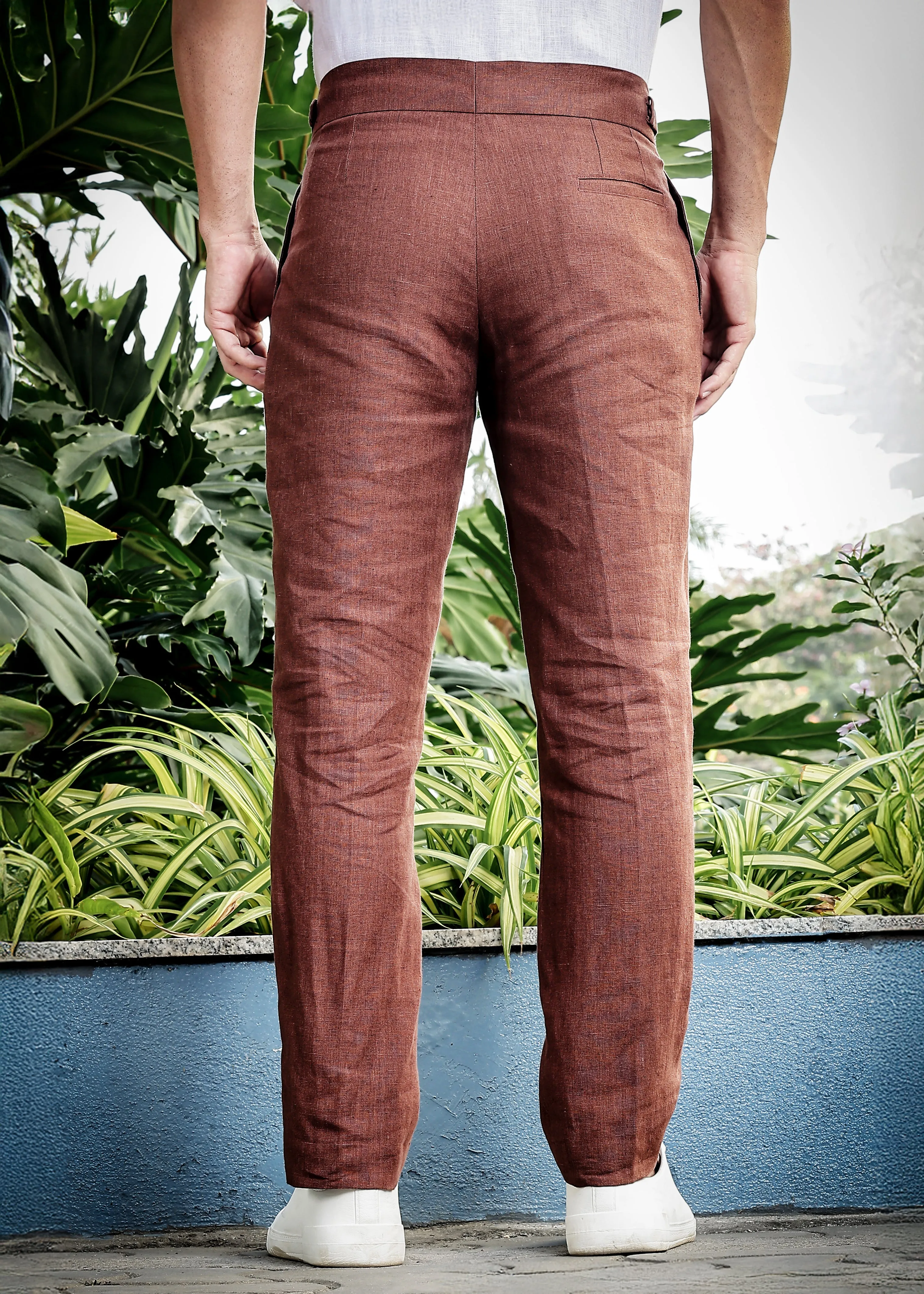 Ed - Premium Pure Linen Gurkha Pants - Amber Brown