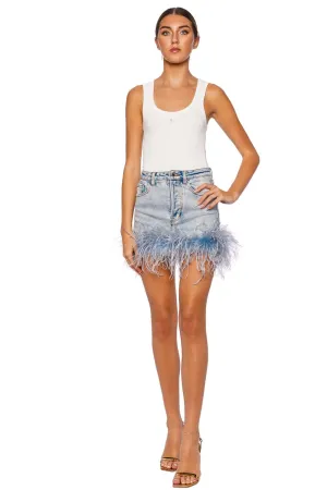 Elvie Feather Denim Mini Skirt