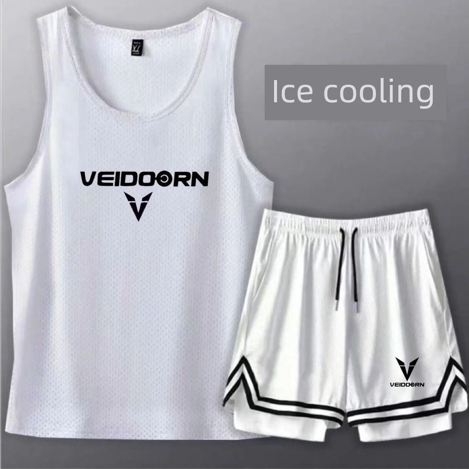 Fitness Clothes Men's Quick-Drying Ice Silk Short Sleeve Sports Set Summer T-shirt Basketball Suit Training Vest Running Clothes