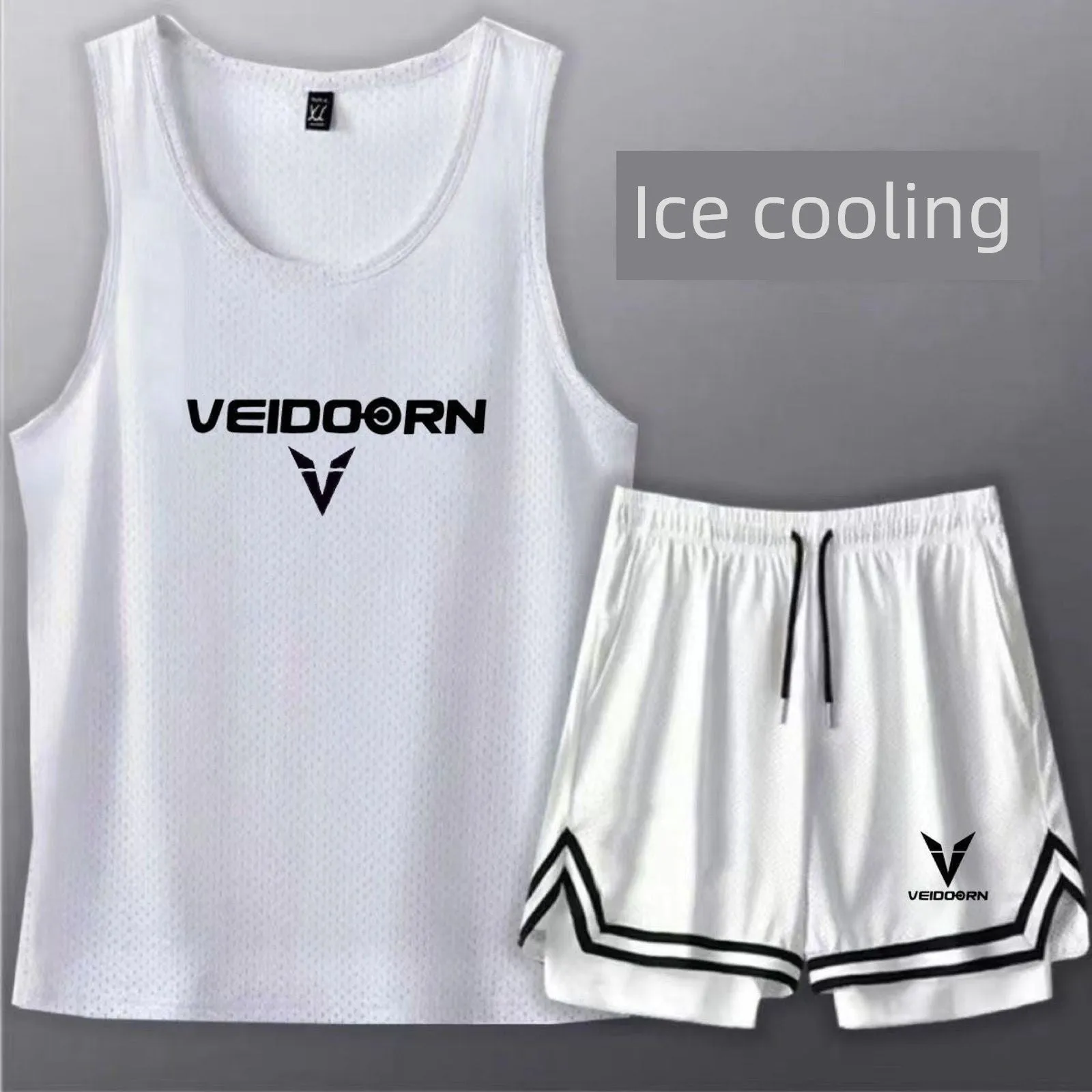 Fitness Clothes Men's Quick-Drying Ice Silk Short Sleeve Sports Set Summer T-shirt Basketball Suit Training Vest Running Clothes