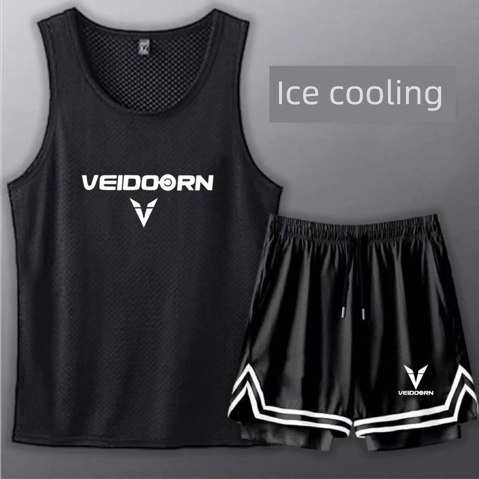 Fitness Clothes Men's Quick-Drying Ice Silk Short Sleeve Sports Set Summer T-shirt Basketball Suit Training Vest Running Clothes