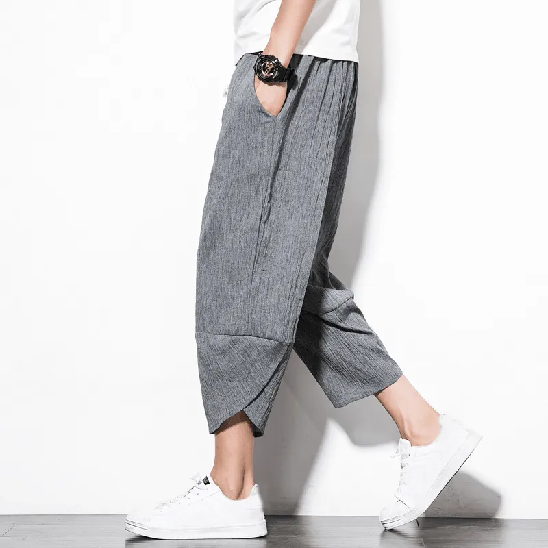 Linen Pants Summer Men'S Cropped Shorts Youth Wide