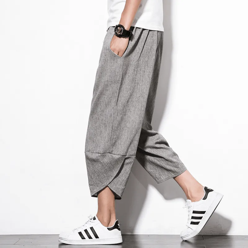 Linen Pants Summer Men'S Cropped Shorts Youth Wide