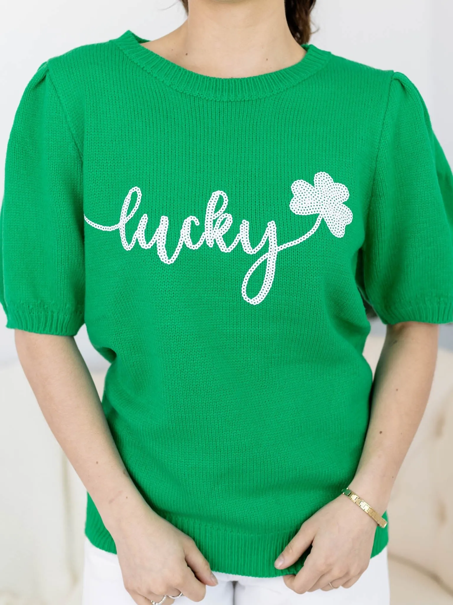 Lucky Sequins Embroidered Short Sleeve Knit