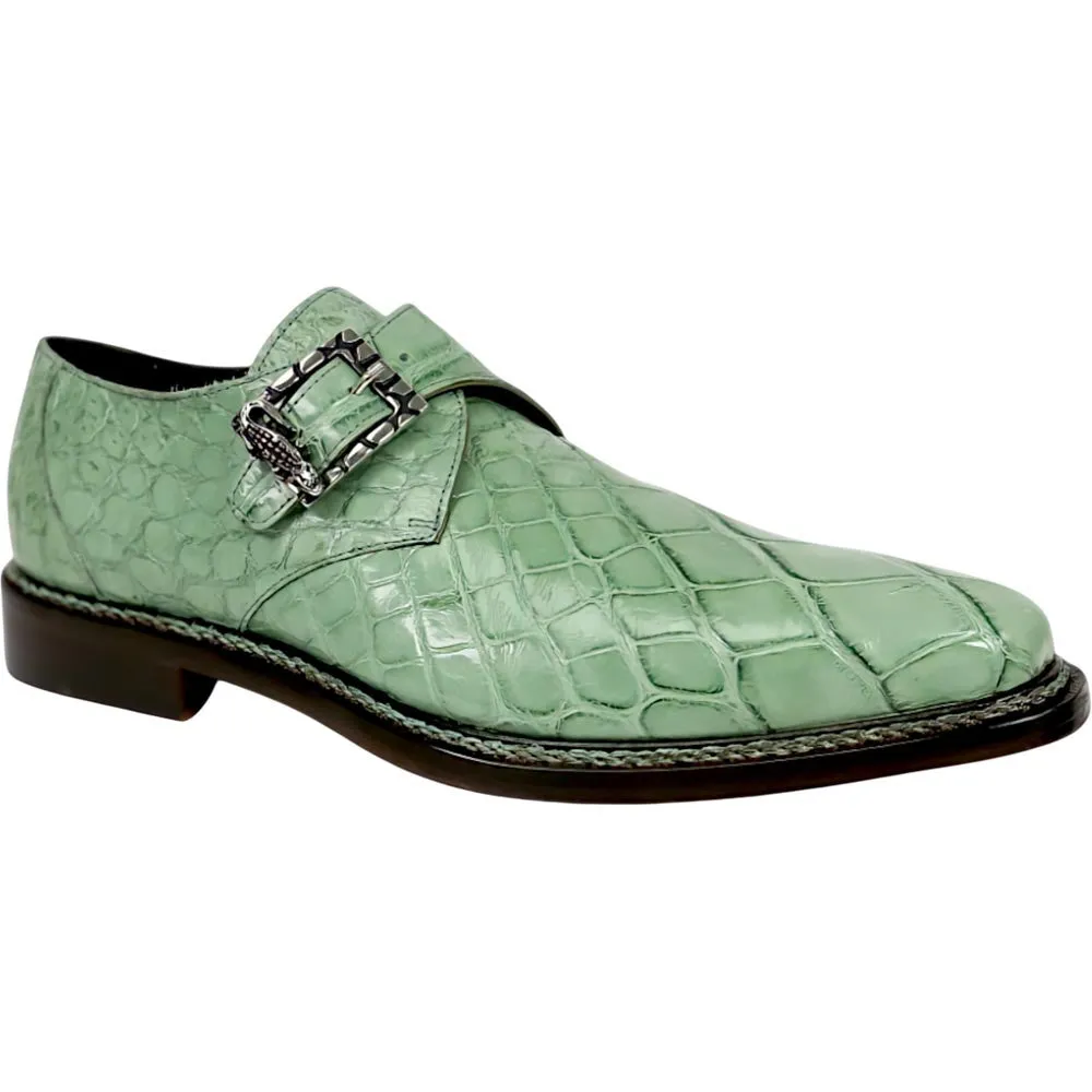 Mauri Shadow Men's Light Leaf Exotic Alligator Single Monk-Strap Shoes