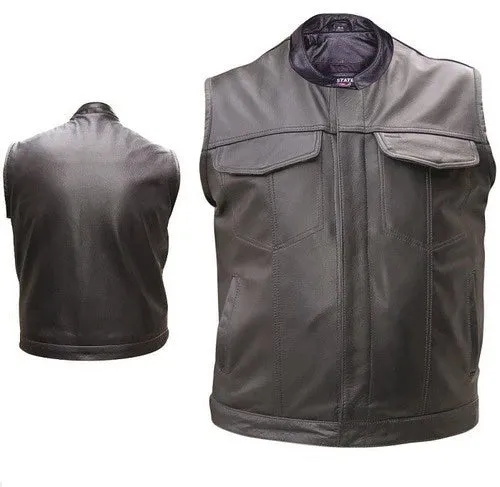 Mens Black Leather Motorcycle Club Vest