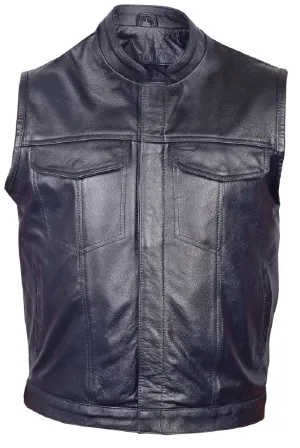 Mens Black Leather Motorcycle Club Vest
