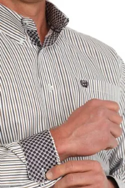 Men's Cinch Striped Button-Down Western Shirt - White Tencel
