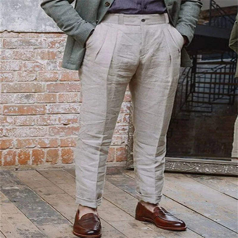 Men's Linen Solid Color Casual Trousers