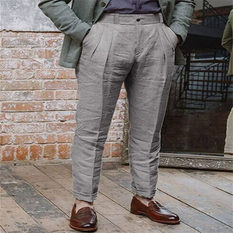 Men's Linen Solid Color Casual Trousers