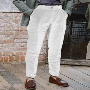 Men's Linen Solid Color Casual Trousers