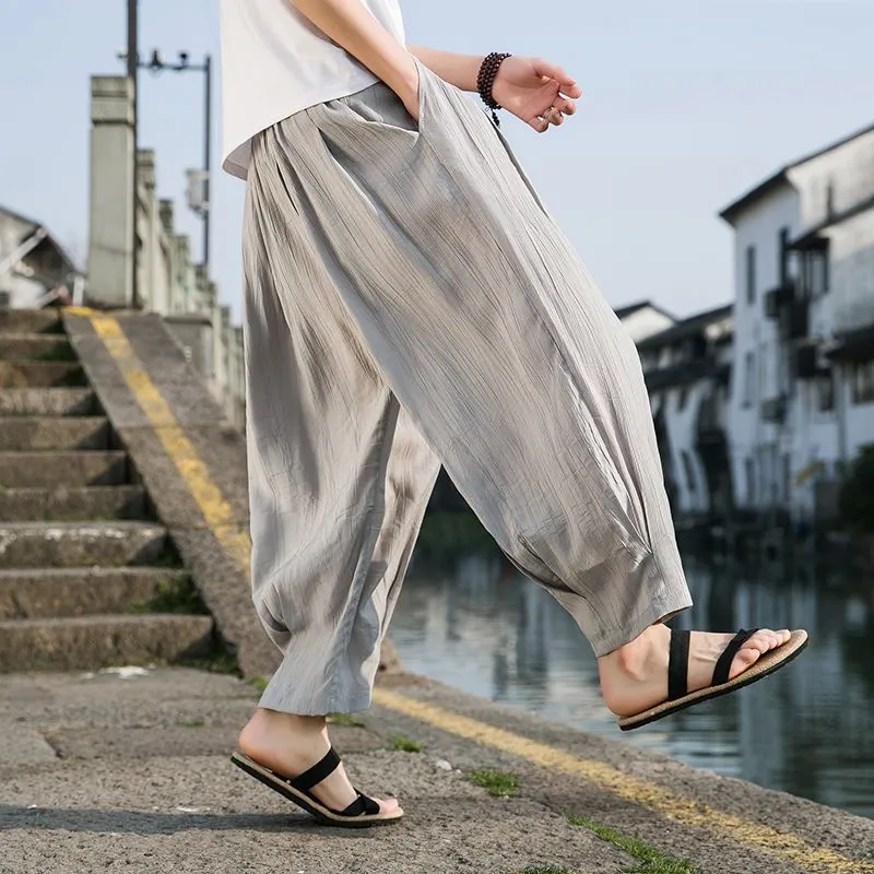 Men's Long Linen Loose Solid Color Casual Pants