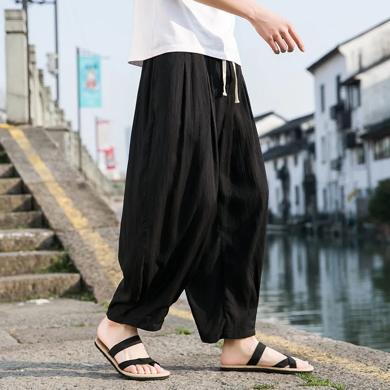 Men's Long Linen Loose Solid Color Casual Pants