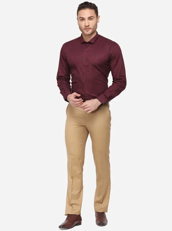 Navy Blue Printed Slim Fit Party Wear Shirt | JB Studio