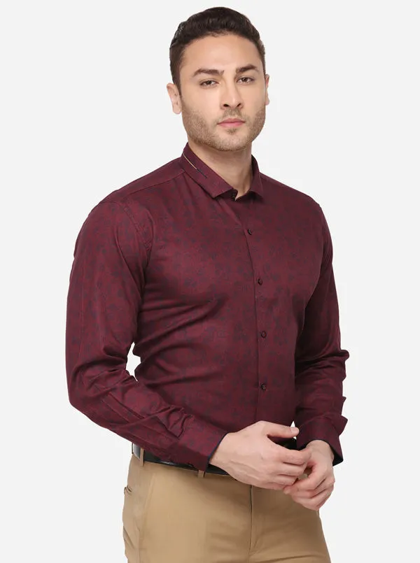 Navy Blue Printed Slim Fit Party Wear Shirt | JB Studio