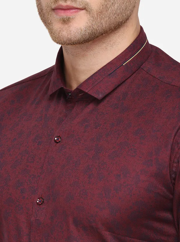 Navy Blue Printed Slim Fit Party Wear Shirt | JB Studio