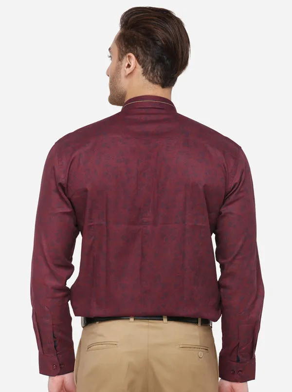 Navy Blue Printed Slim Fit Party Wear Shirt | JB Studio