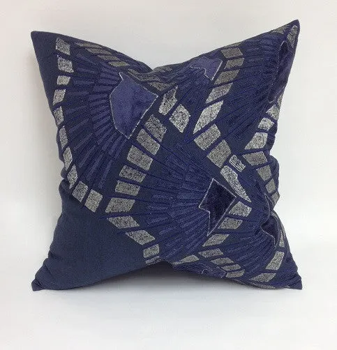 Navy Linen/Navy Velvet/Silver Applique - Callisto Home