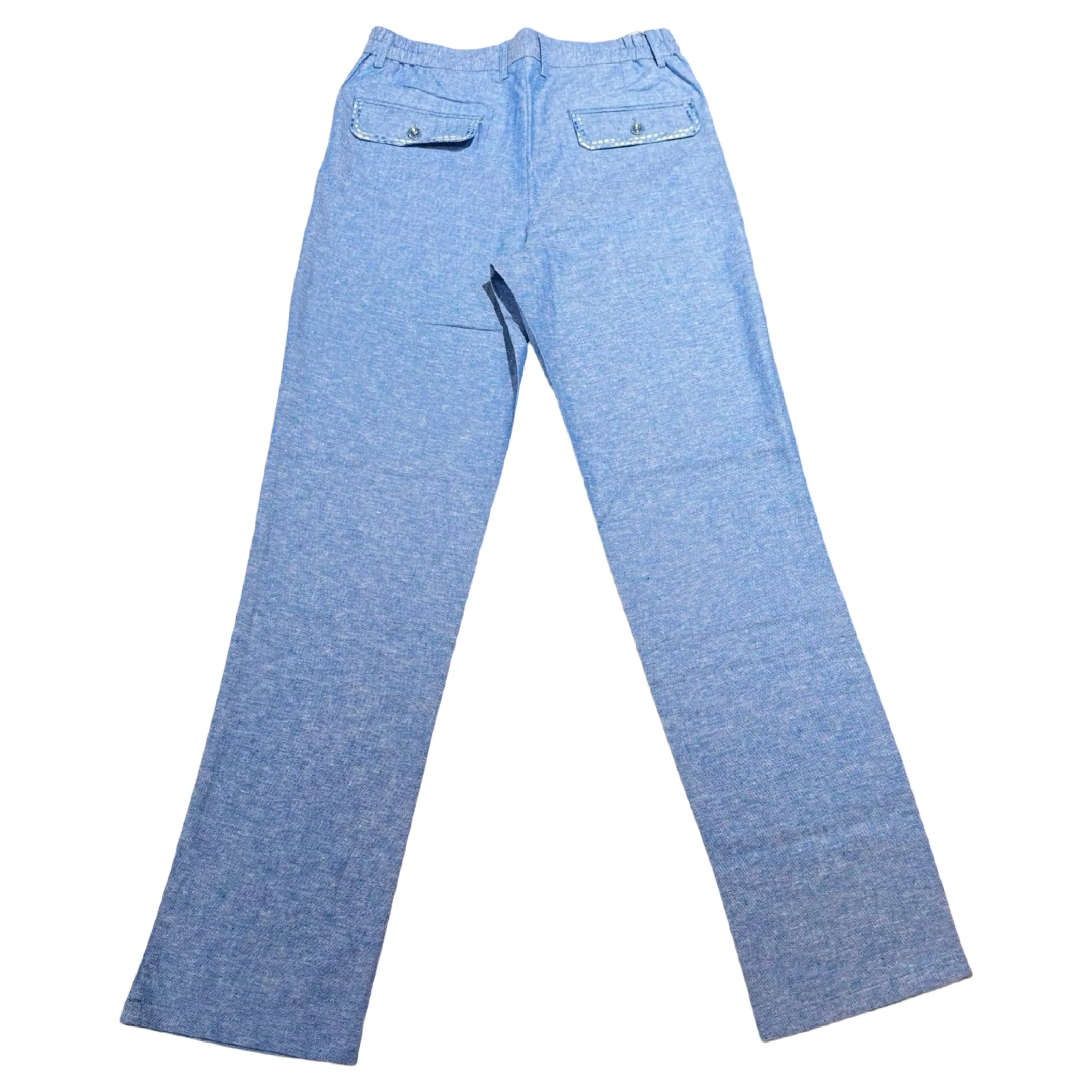 Prestige Blue Linen Dress Pants with Contrast Stitching