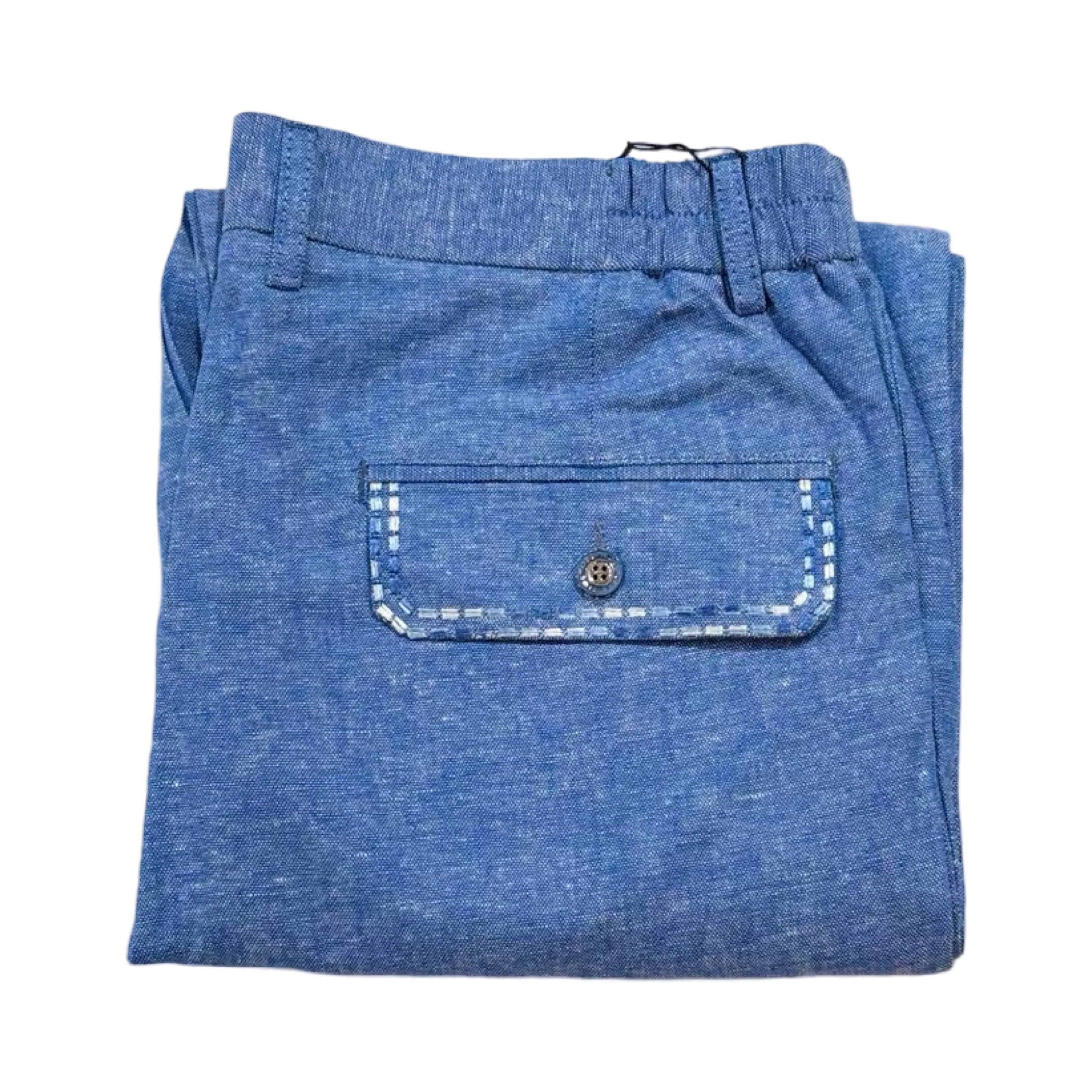 Prestige Blue Linen Dress Pants with Contrast Stitching