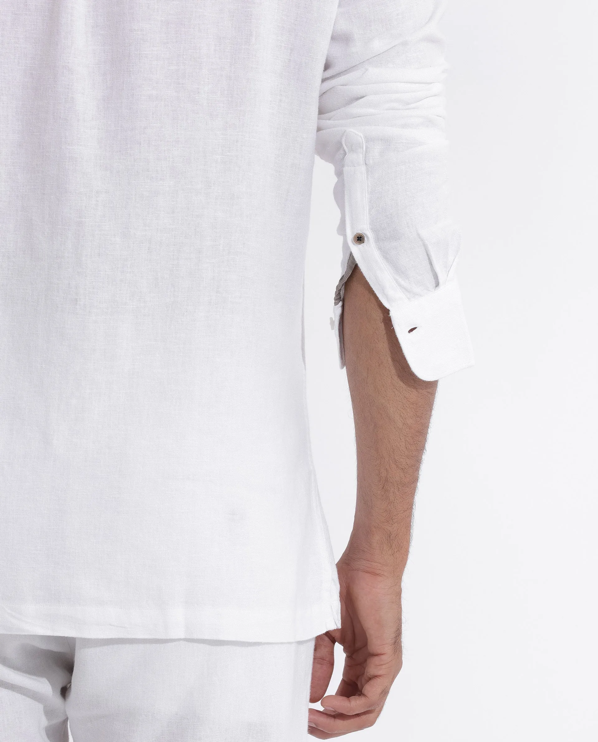 Rare Rabbit Men's Lunet White Linen Full Sleeves Solid Shirt