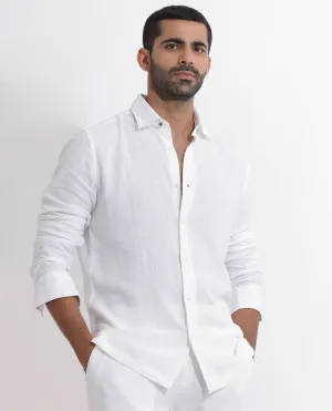 Rare Rabbit Men's Lunet White Linen Full Sleeves Solid Shirt