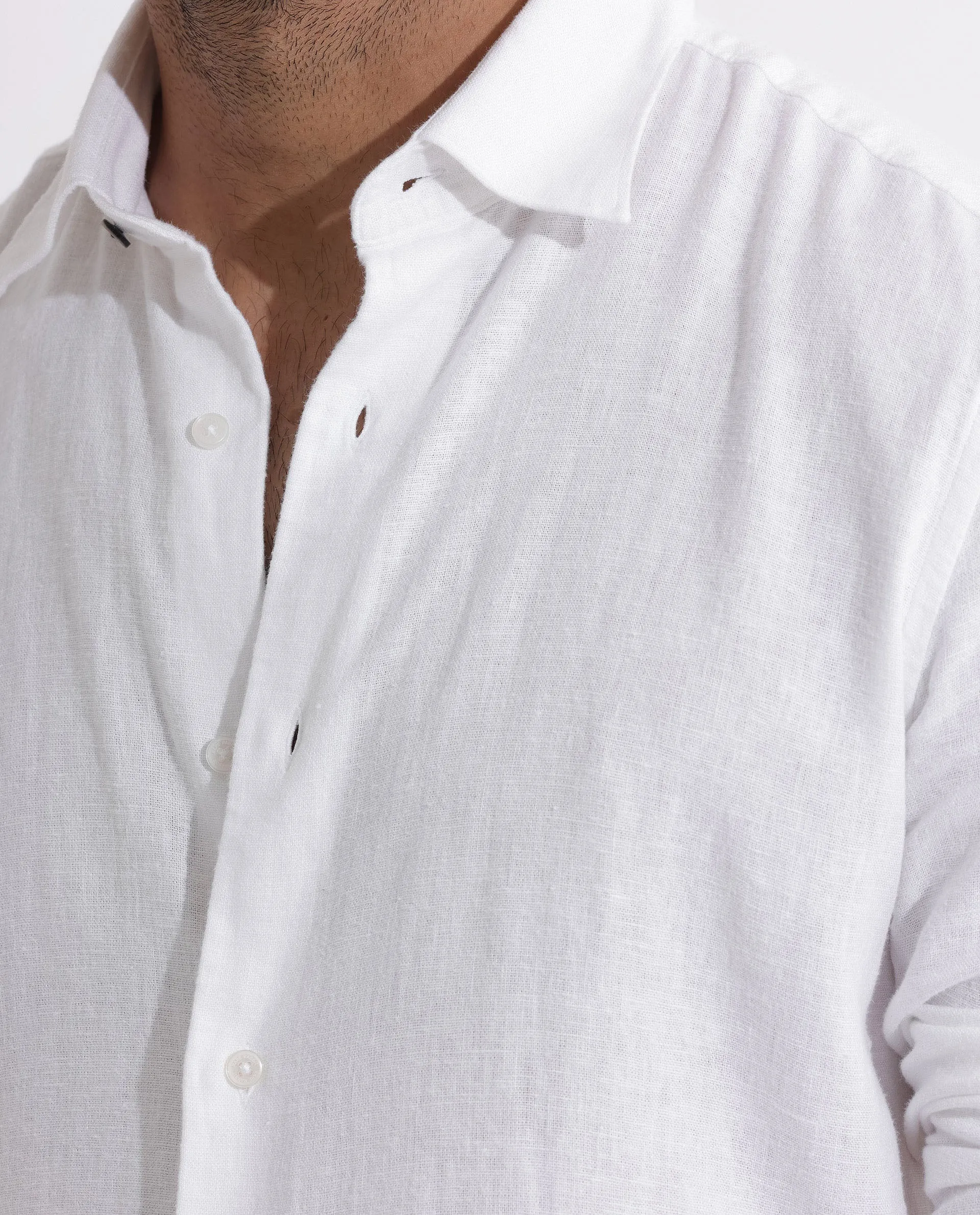 Rare Rabbit Men's Lunet White Linen Full Sleeves Solid Shirt