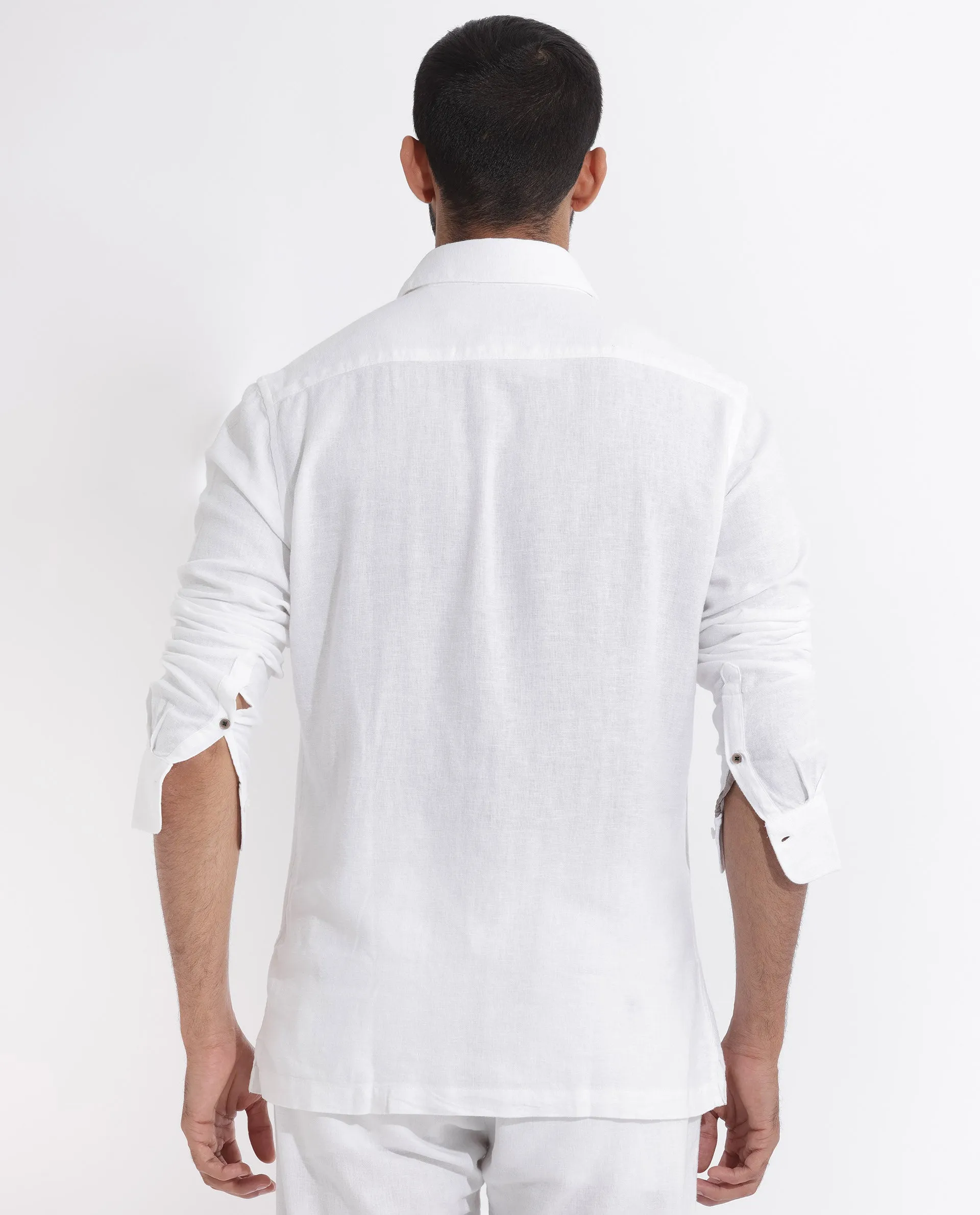 Rare Rabbit Men's Lunet White Linen Full Sleeves Solid Shirt