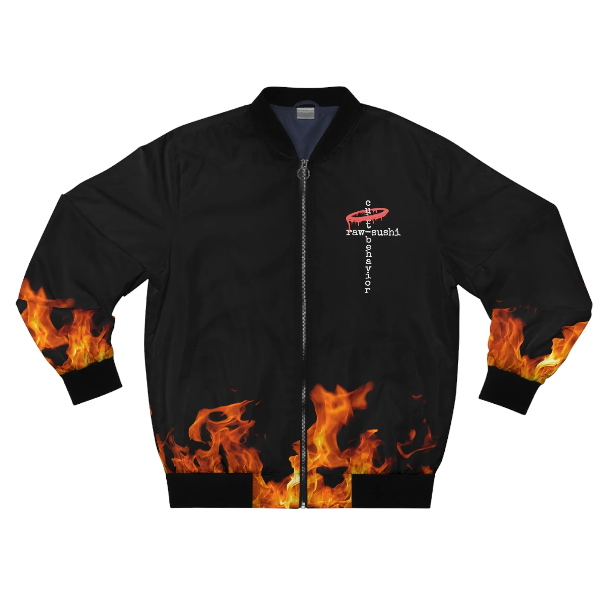 Raw Sushi X Cult Behavior "up in flames" Bomber Jacket