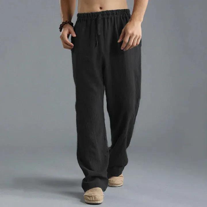 Summer trousers - linen men's straight-leg trousers with loose fit and drawstring waist