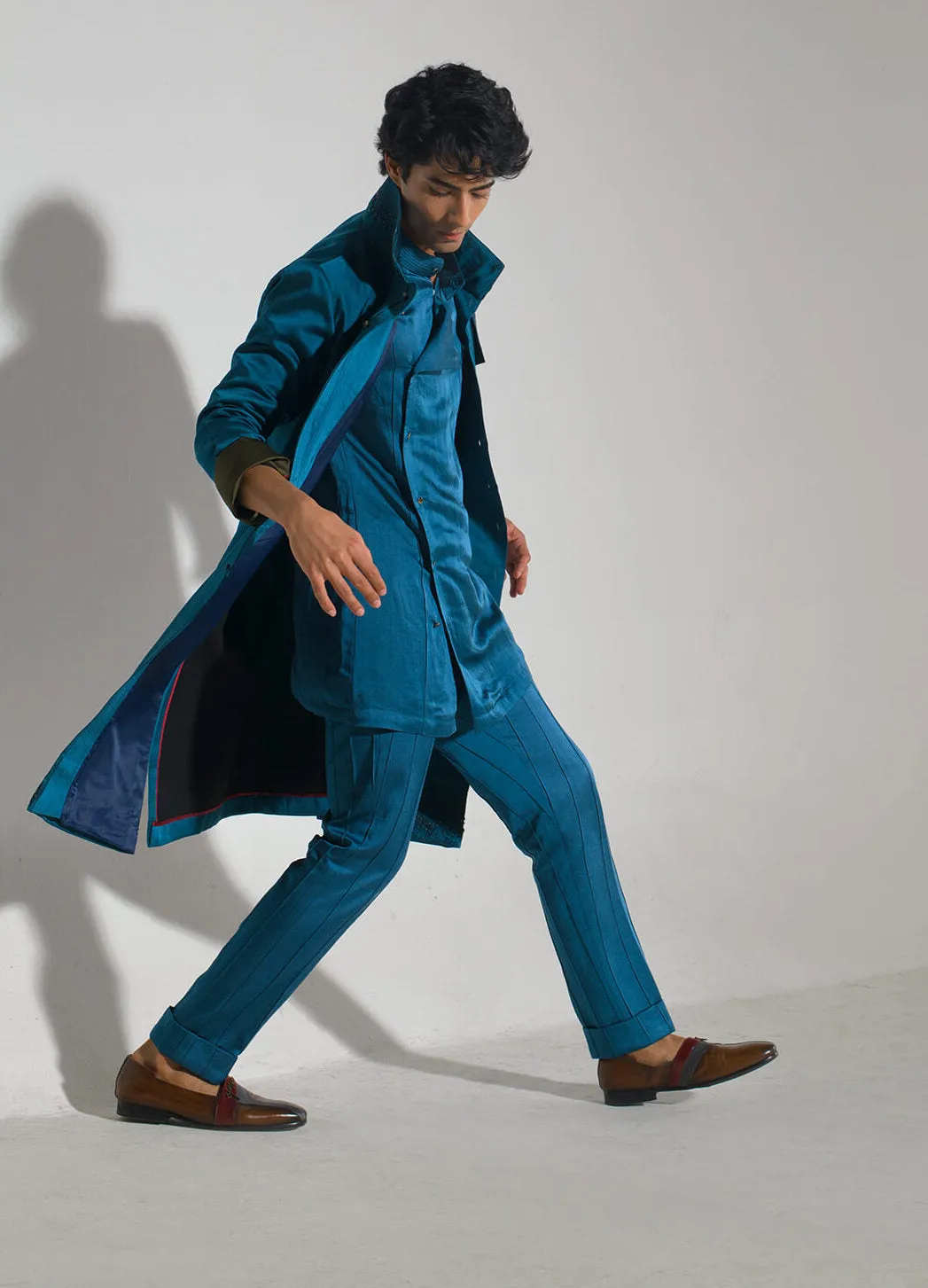 Teal blue shacket and trouser set