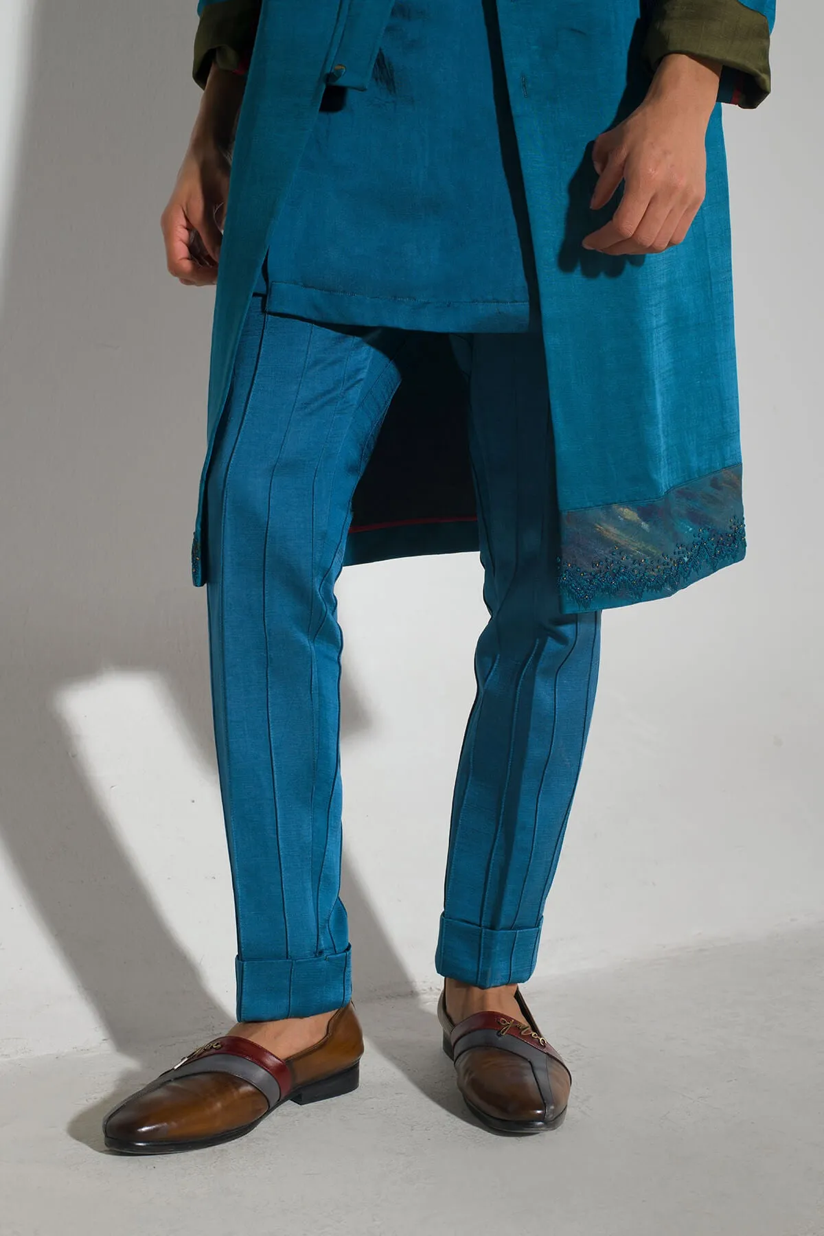 Teal blue shacket and trouser set