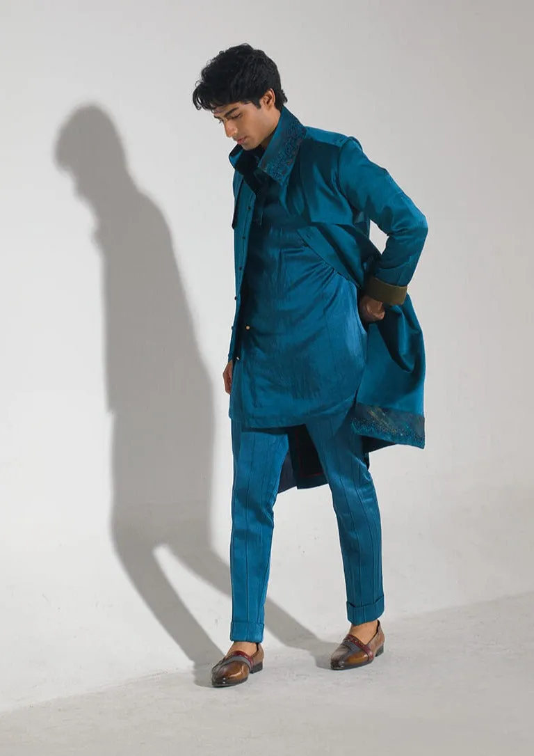 Teal blue shacket and trouser set