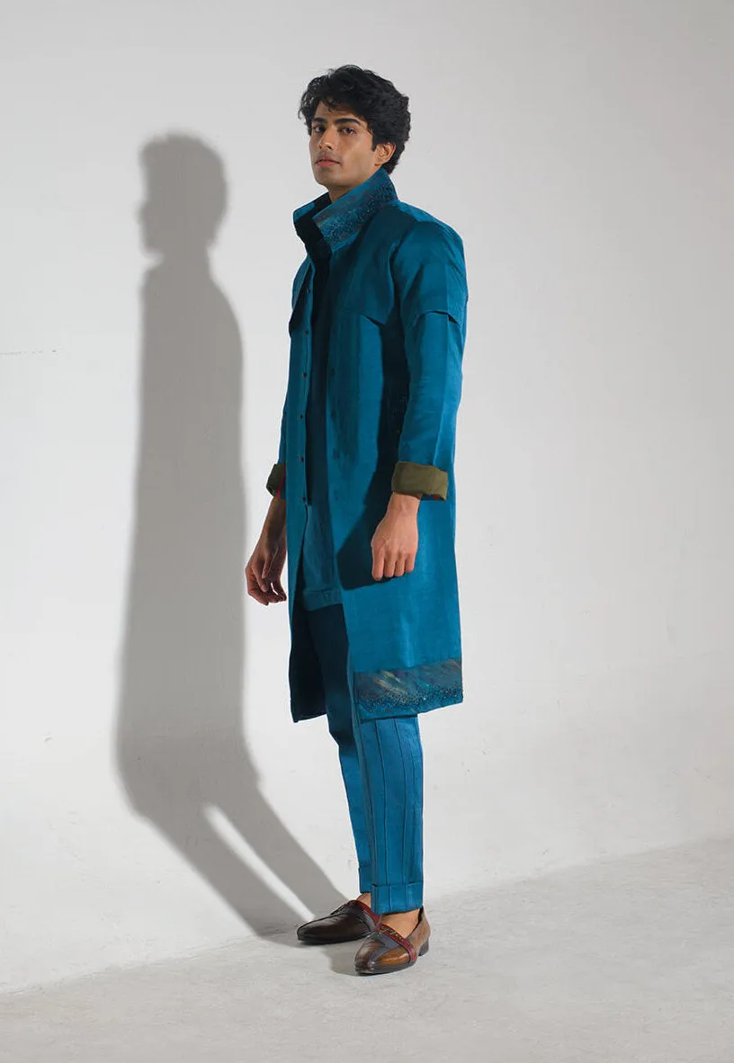 Teal blue shacket and trouser set
