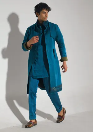 Teal blue shacket and trouser set
