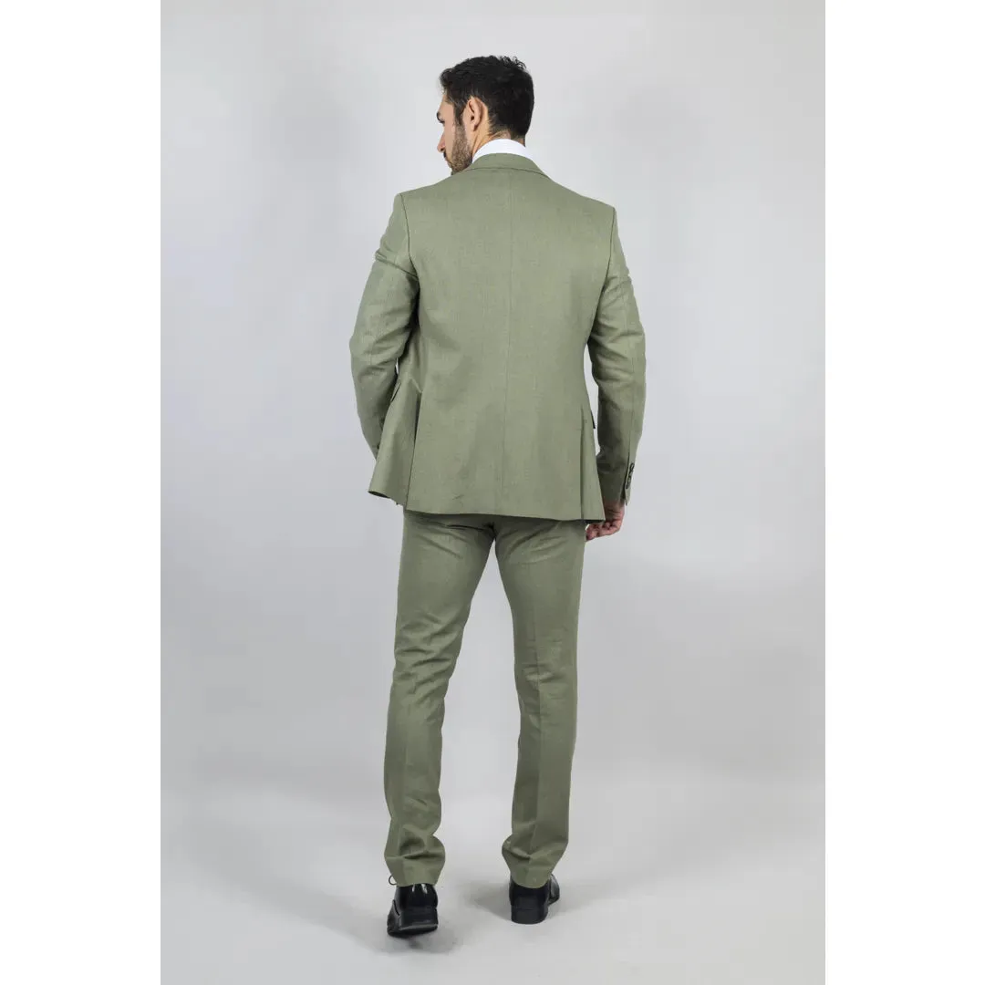 TP-22 - MEN'S SAGE 3 PIECE LINEN SUMMER WEDDING SUIT